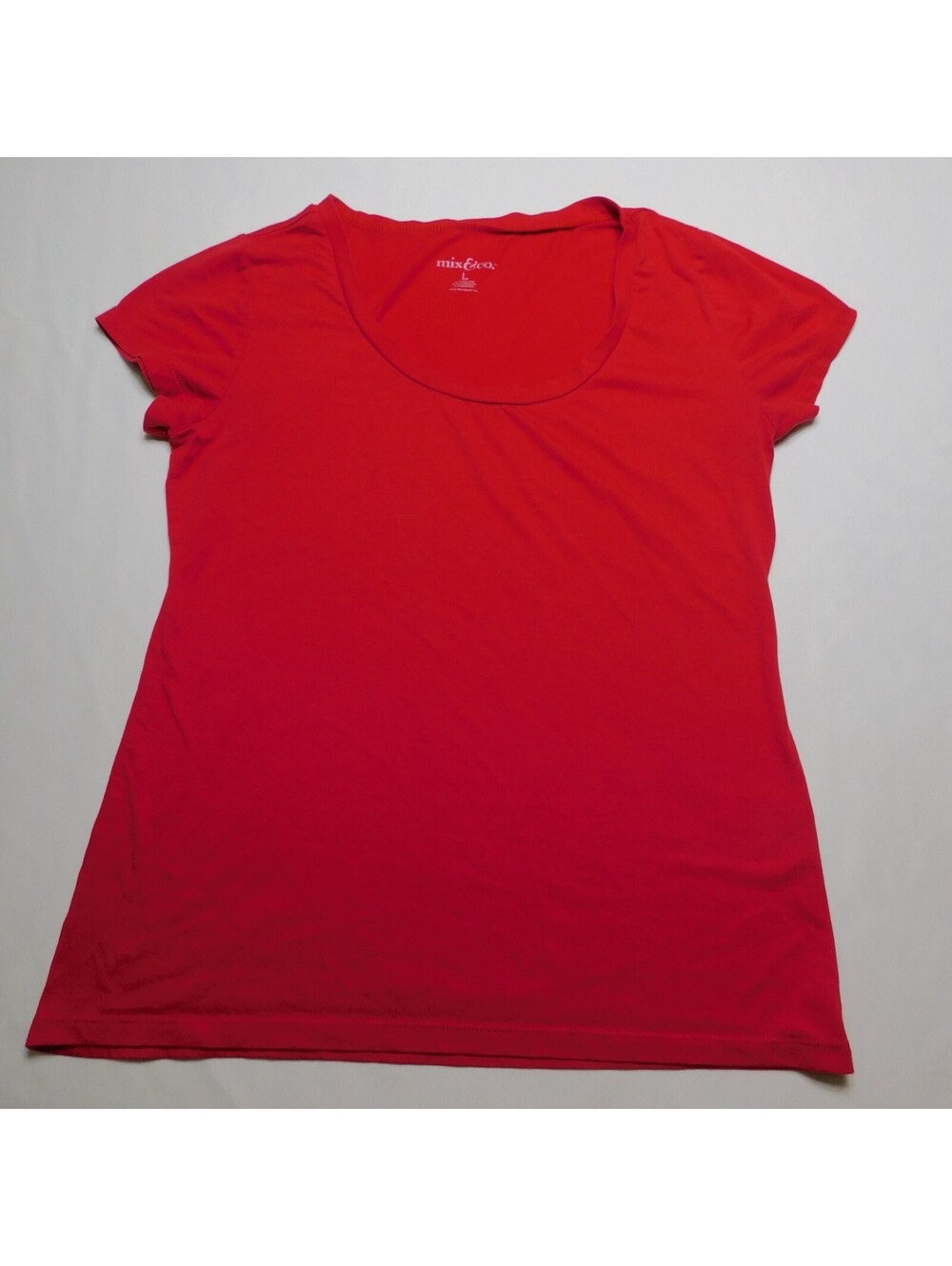 Mix & Co Women's Shirt Size L Red Scoop Neck Short Sleeve T-Shirt Cotton Blend